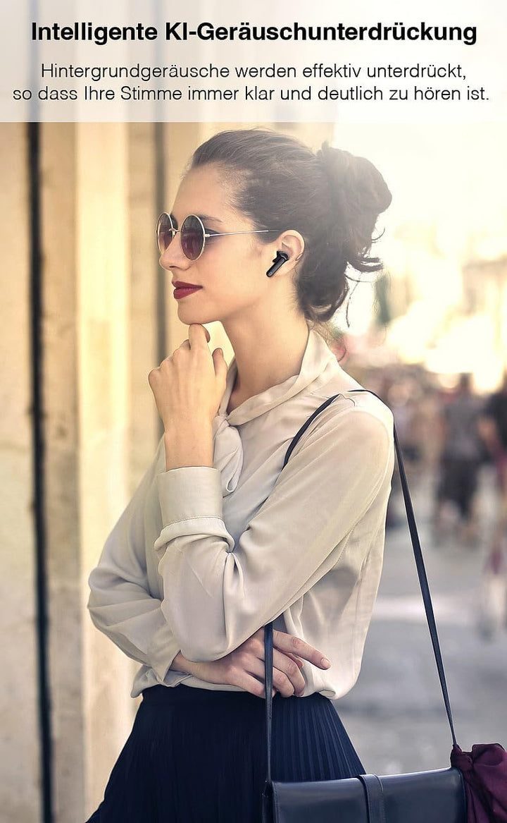 auvisio Headset, Bluetooth: Kabellose In-Ear-Kopfhörer mit Ladecase, Noise-Cancelling, schwarz (Kopf