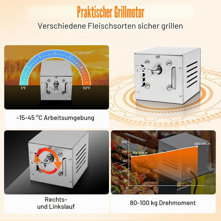 220V Grillmotor, 25W 60Kg Edelstahl BBQ Grill Zubehör Bräter Elektromotor Spanferkelgrillmotor Getri