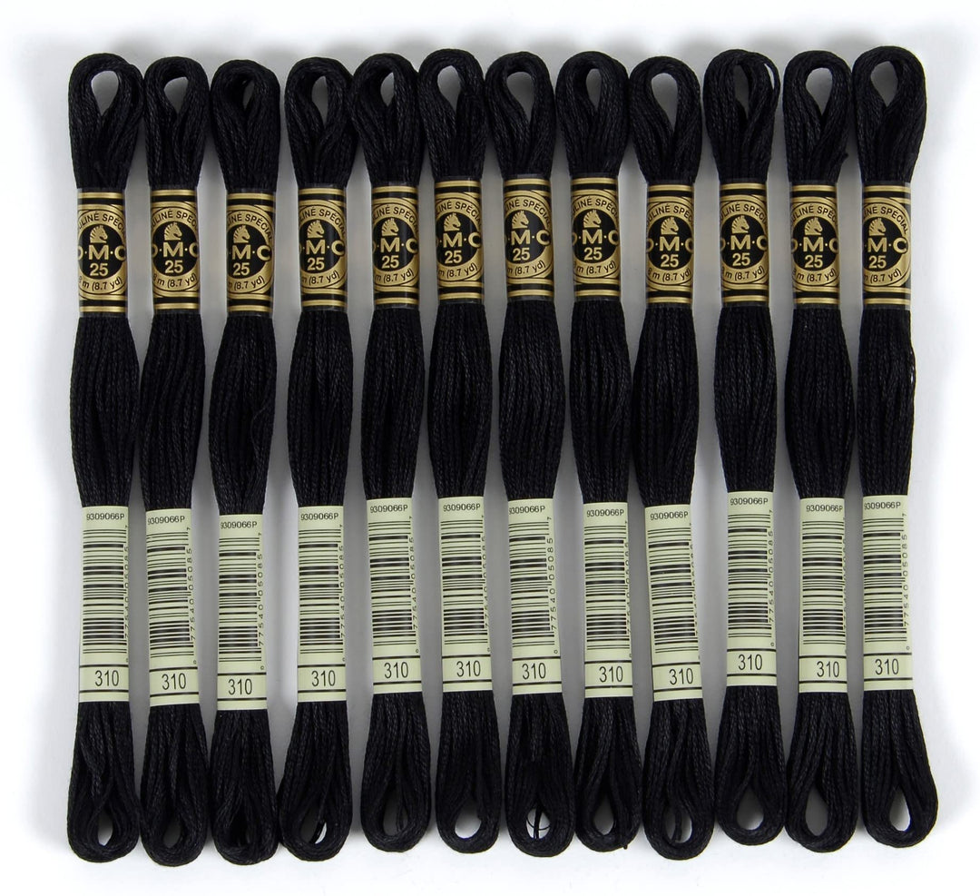 DMC 6-fädiges Stickgarn aus Baumwolle, schwarz, 12 Stück 12-Pack De Schwarz, 12-Pack De Schwarz