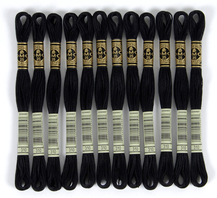 DMC 6-fädiges Stickgarn aus Baumwolle, schwarz, 12 Stück 12-Pack De Schwarz, 12-Pack De Schwarz