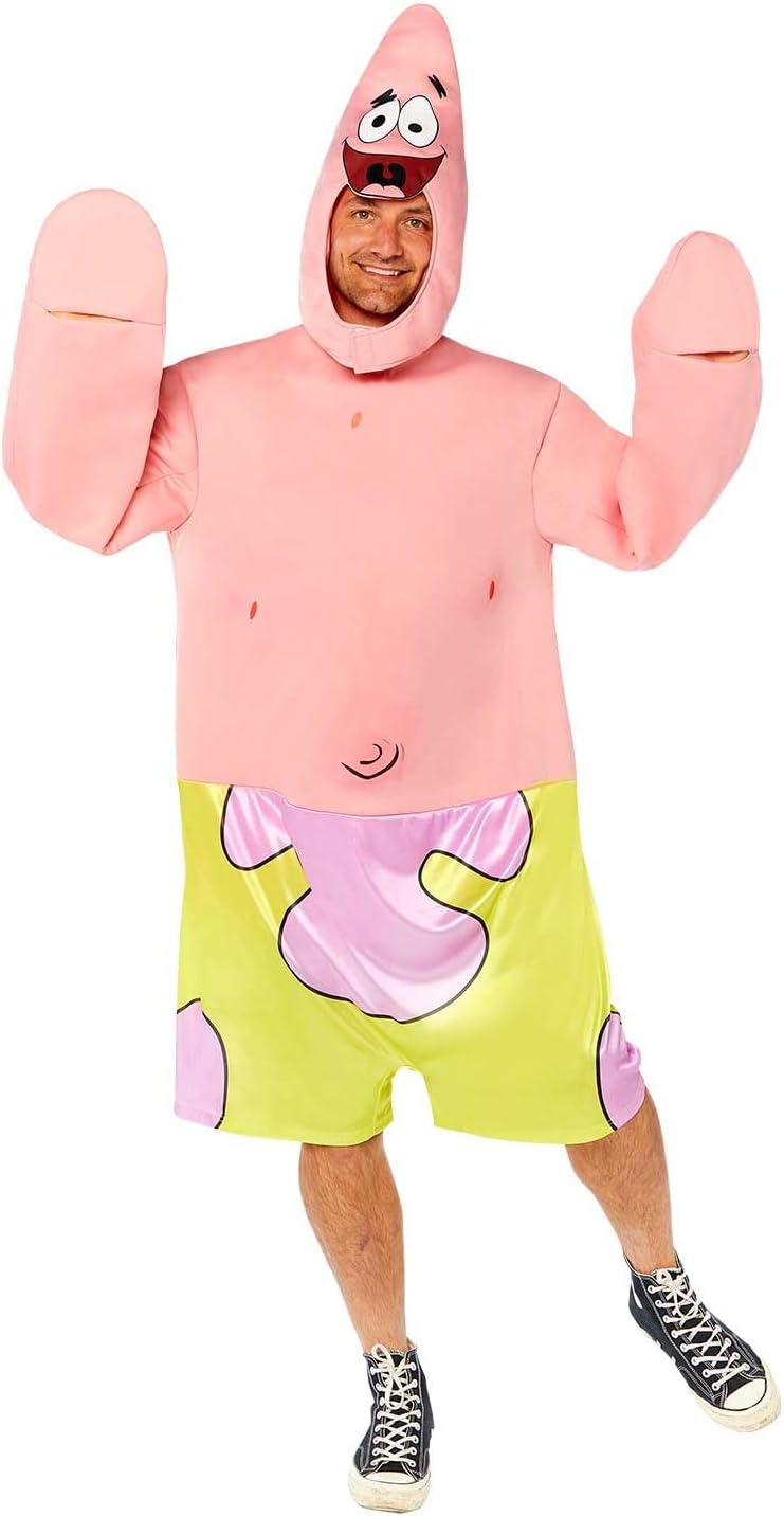 amscan Unisex Erwachsenenkostüm Patrick Erwachsenenkostüm Patrick, Overall mit bedruckten Shorts, Mü