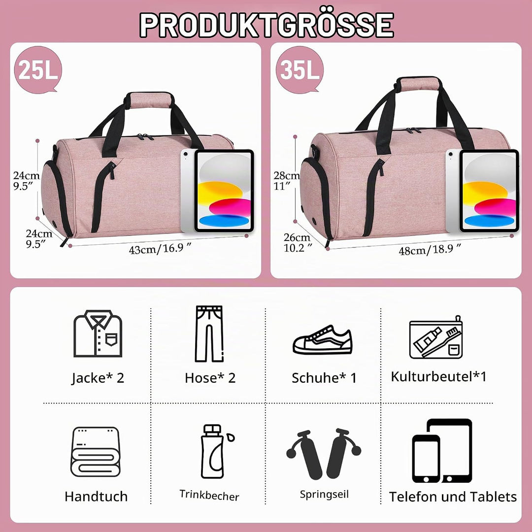 Sporttaschen für Damen und Herren, 35L Reisetasche Duffel Bag Übernachtungstasche mit Schuhfach &amp; Na