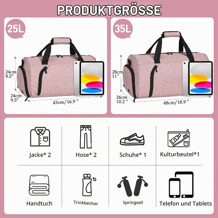 Sporttaschen für Damen und Herren, 35L Reisetasche Duffel Bag Übernachtungstasche mit Schuhfach &amp; Na