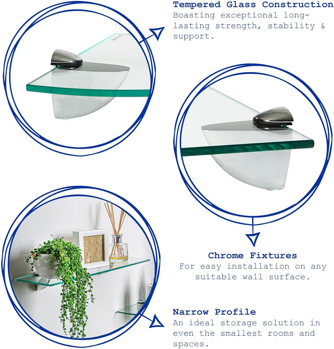 Harbour Housewares 1x Klar 50cm Schwebendes Wandregal aus Glas - Badezimmer Dusche Küche Regale Lage
