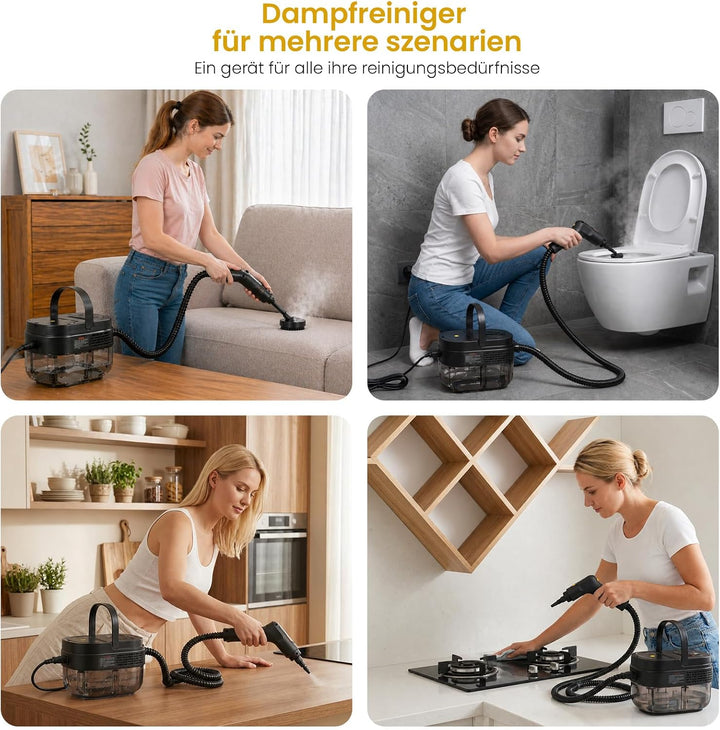Youyijia Dampfreiniger Handgerät, Tragbarer Steam Cleaner mit 19 Zubehörteilen, 1600ml Tank, 3 Dampf