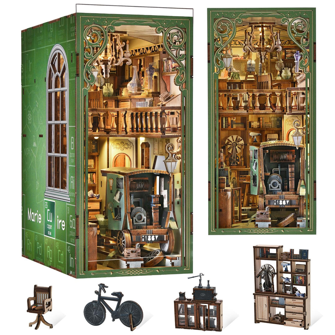 Book Nook Kit DIY Miniatur Kit Buchstütze 3D Holzpuzzle mit Staubschutzhülle für Bastelenthusiasten