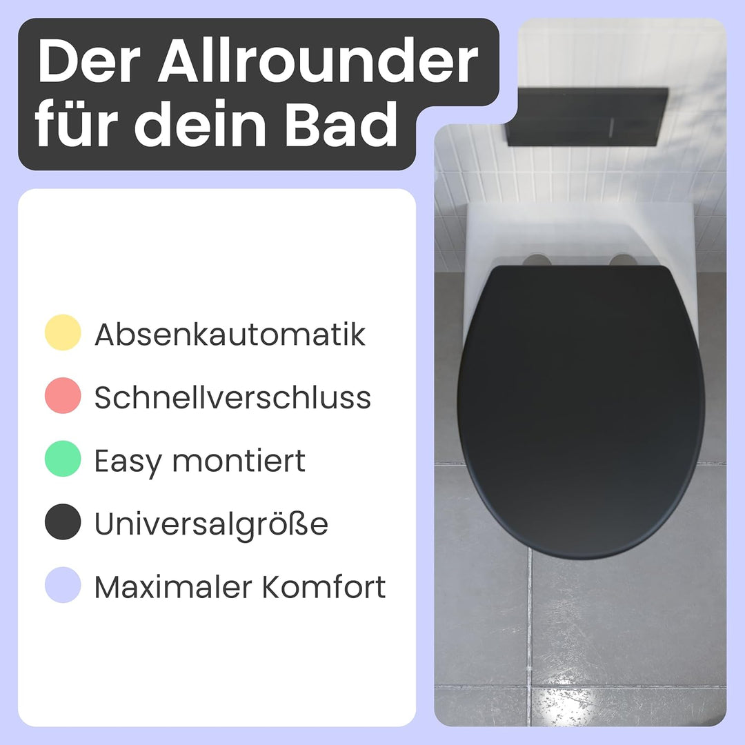 instmaier Helma | Toilettendeckel mit Absenkautomatik | Schwarz | TÜV geprüft | Ovale Form | Toilett