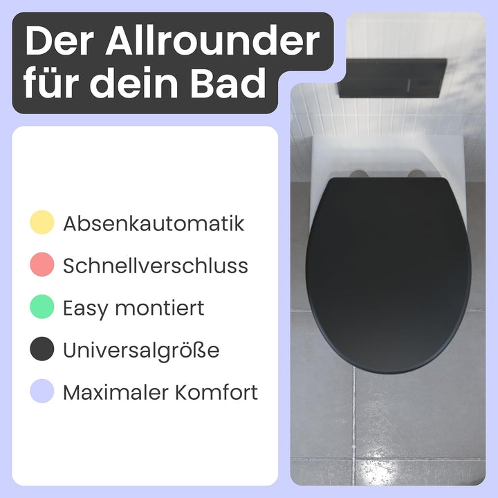 instmaier Helma | Toilettendeckel mit Absenkautomatik | Schwarz | TÜV geprüft | Ovale Form | Toilett