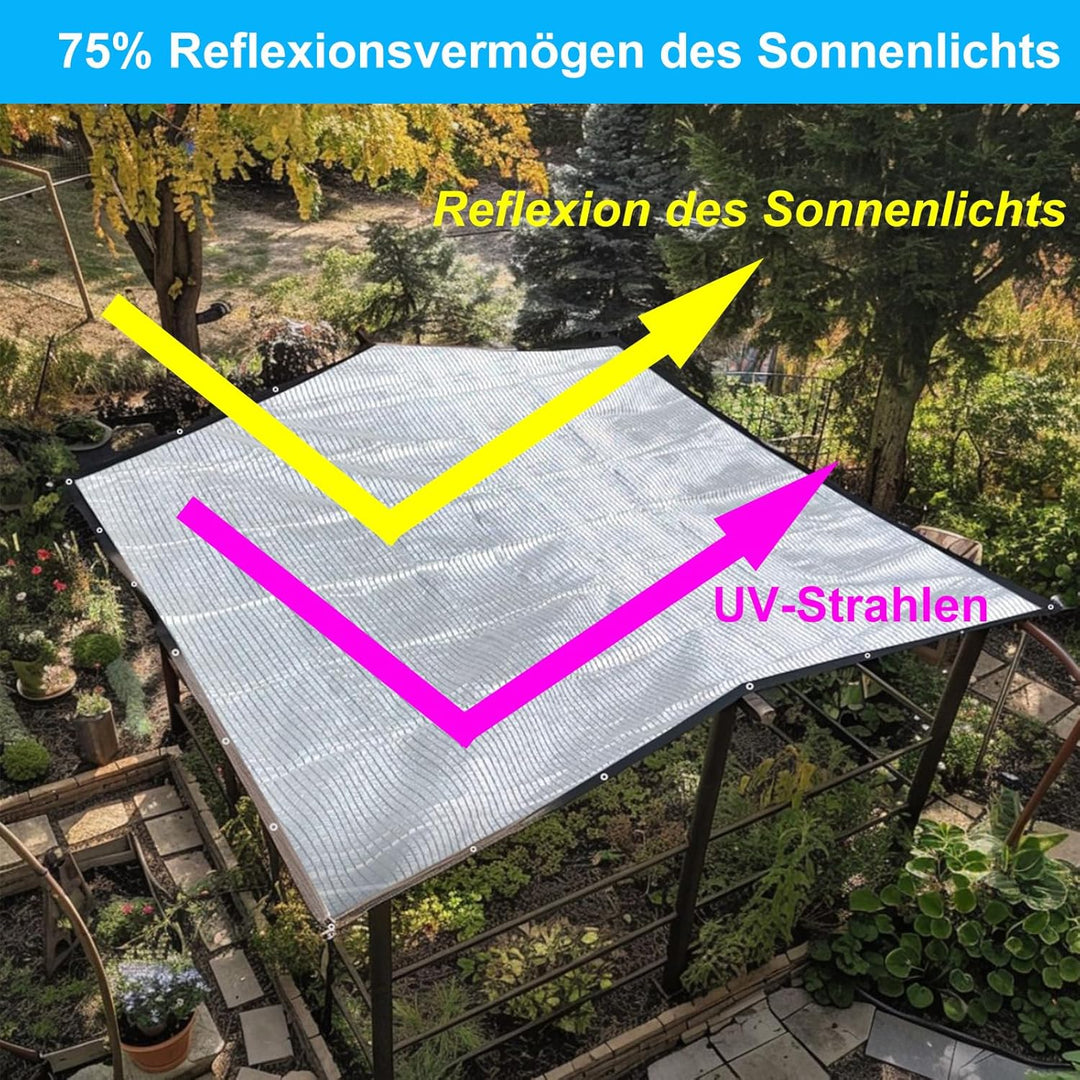 BeGrit Schattennetz Auto Hund 75% Alu Hitzeschutz mit Ösen 2m x 2m UV Luftdurchlässiges Sonnennetz A