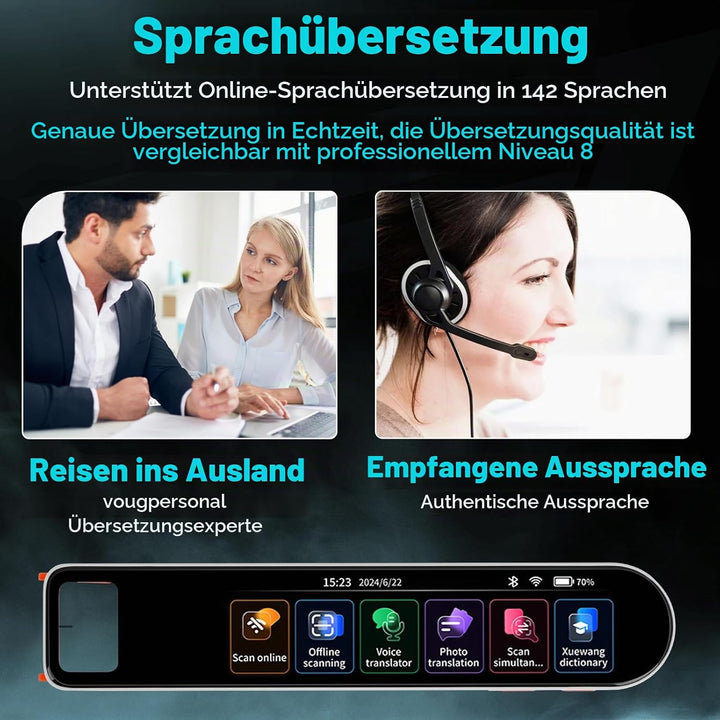 Scan Übersetzer Stift, Online 142 Sprachen Scan Reader Pen Lesestift mit 3,7 Zoll Touchscreen, Echtz