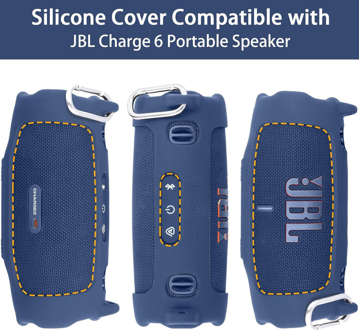 Khanka für JBL Charge 6 Silikon-Schutzhülle mit abnehmbarem Schultergurt & Utility-Haken, Flexible w