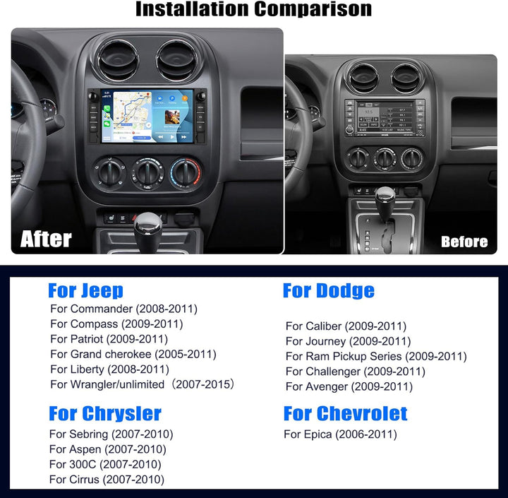 Android 15, 6G+128G 8Kern Autoradio für Jeep Wrangler Compass Grand Cherokee/Chrysler 300C/Dodge Ram