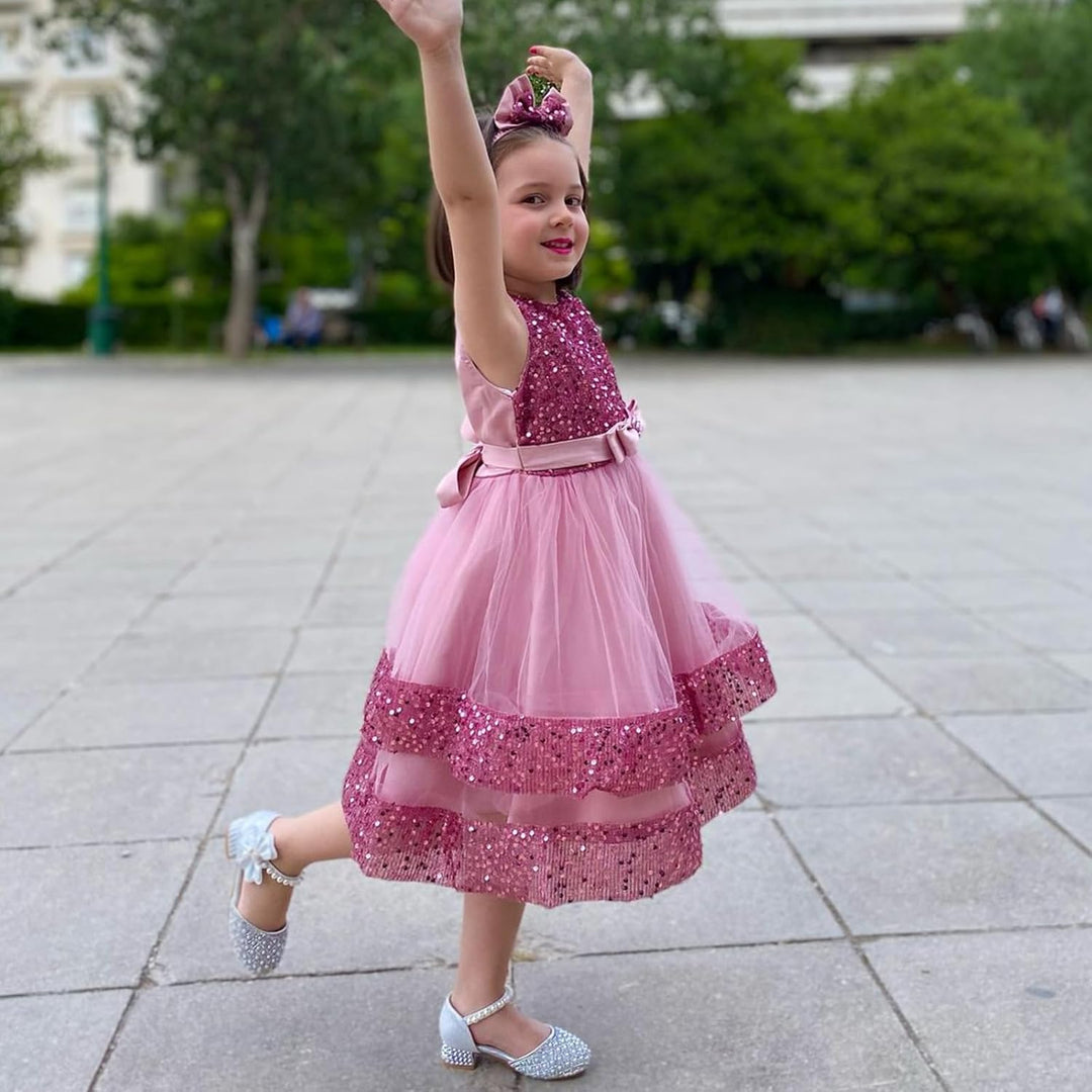Miipat Baby Mädchen Kleid Prinzessin Tüll Pailletten Partykleid Ärmellos Tutu Blumenmädchenkleider f