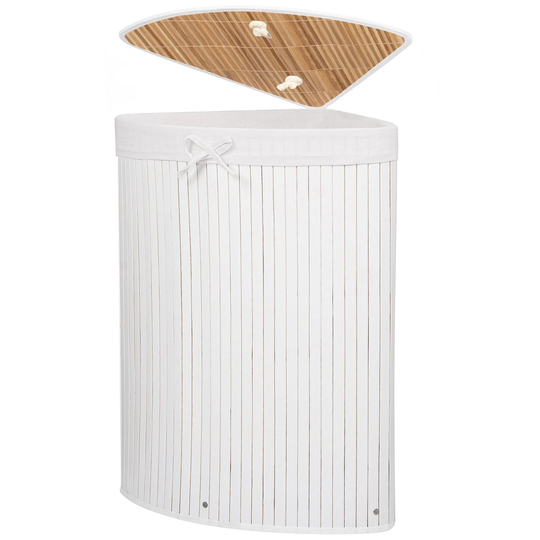 SPRINGOS Eckwäschekorb, Wäschesammler mit Deckel, 73 L, Wäschetonne, Bambus, platzsparend, Badeinric
