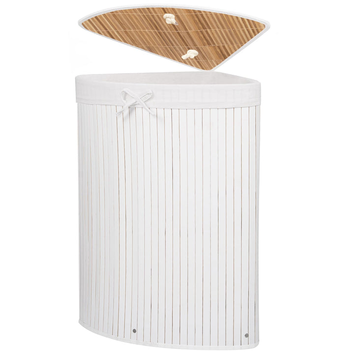 SPRINGOS Eckwäschekorb, Wäschesammler mit Deckel, 73 L, Wäschetonne, Bambus, platzsparend, Badeinric