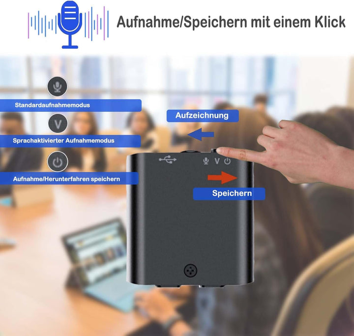Mini Sprachrecorder, 16 GB, MP3-Wiedergabe, Magnet und Sprachaktivierung, USB-wiederaufladbare Voice