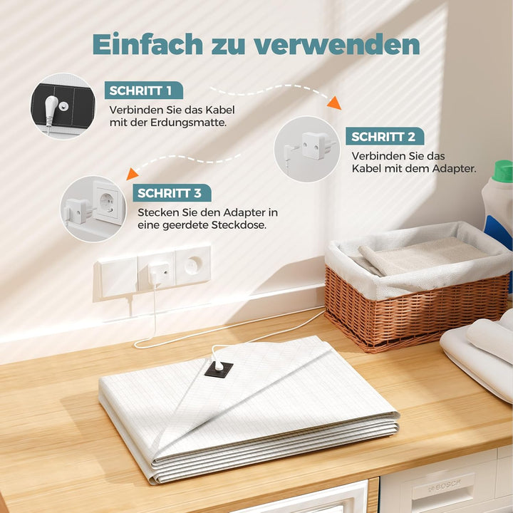 Grounding Mat, Erdungsmatte Erdungslaken fürs Bett, 95% Bio-Baumwolle + 5% Reine Silberfaser, ideal