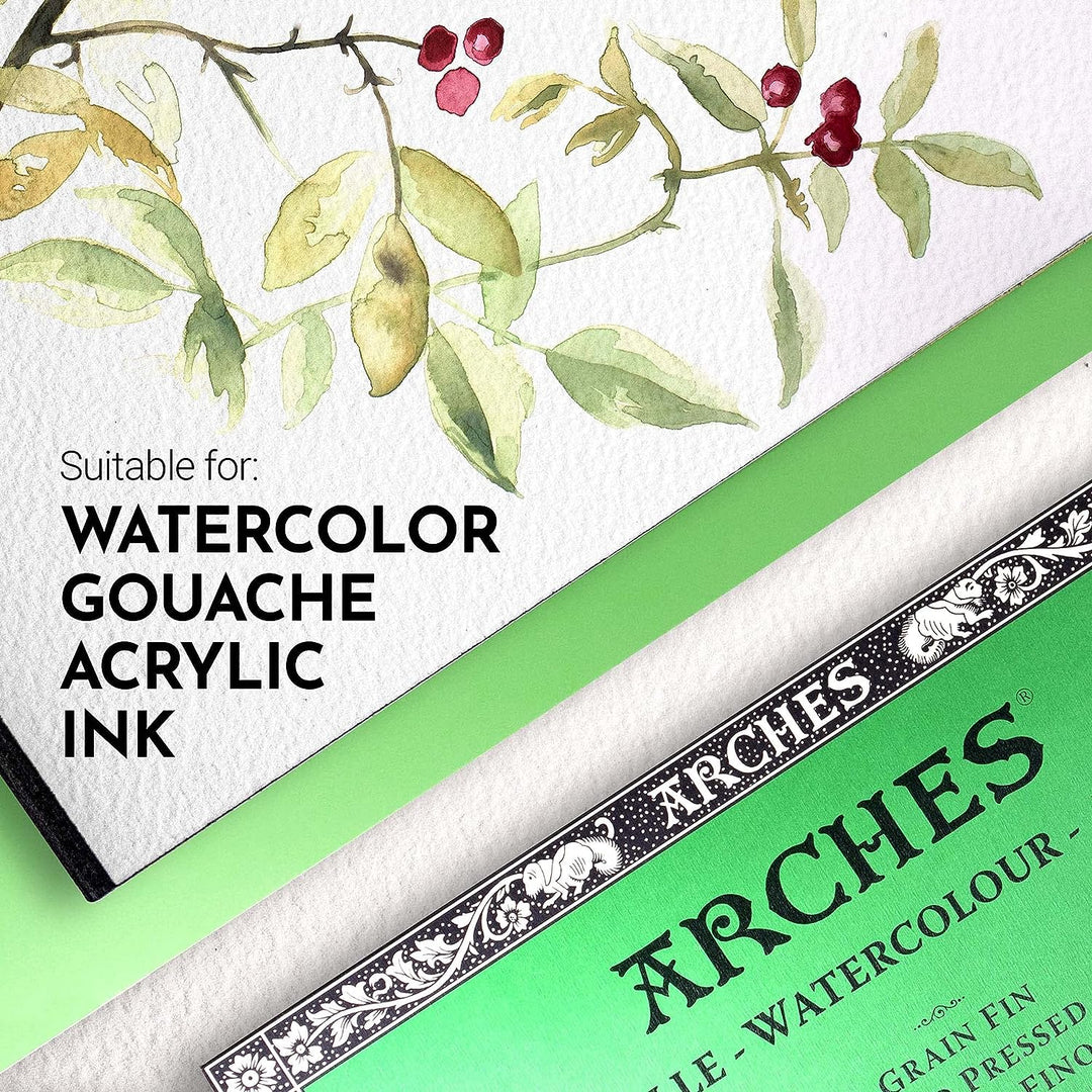 Arches 1711599 Aquarell Block, 20 Blatt Aquarellpapier in Naturweiss, 300g/m², hohe Farbechtheit, Al