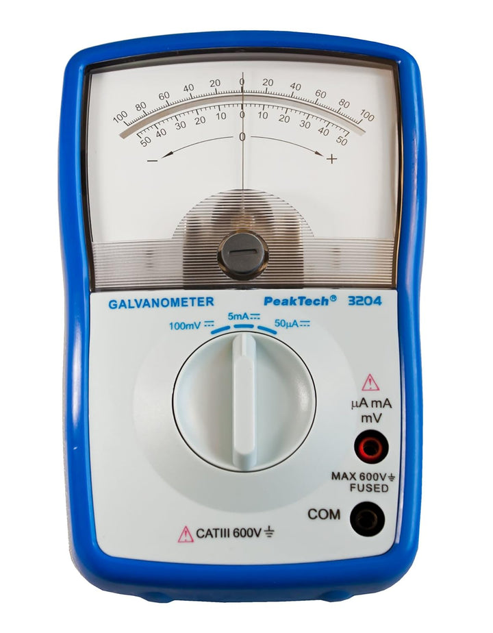 PeakTech Analog Galvanometer +/50mA; +/5mA; +/100mV; Cat III 600V; Stromstärkemesser/ Stromrichtungs