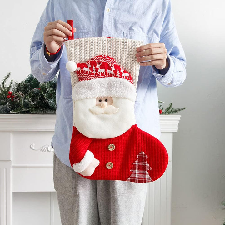 YULOONG Grosse Weihnachtsstrümpfe Weihnachtsmann Schneemann Hirsch Set Weihnachtsgeschenktüten Weihn
