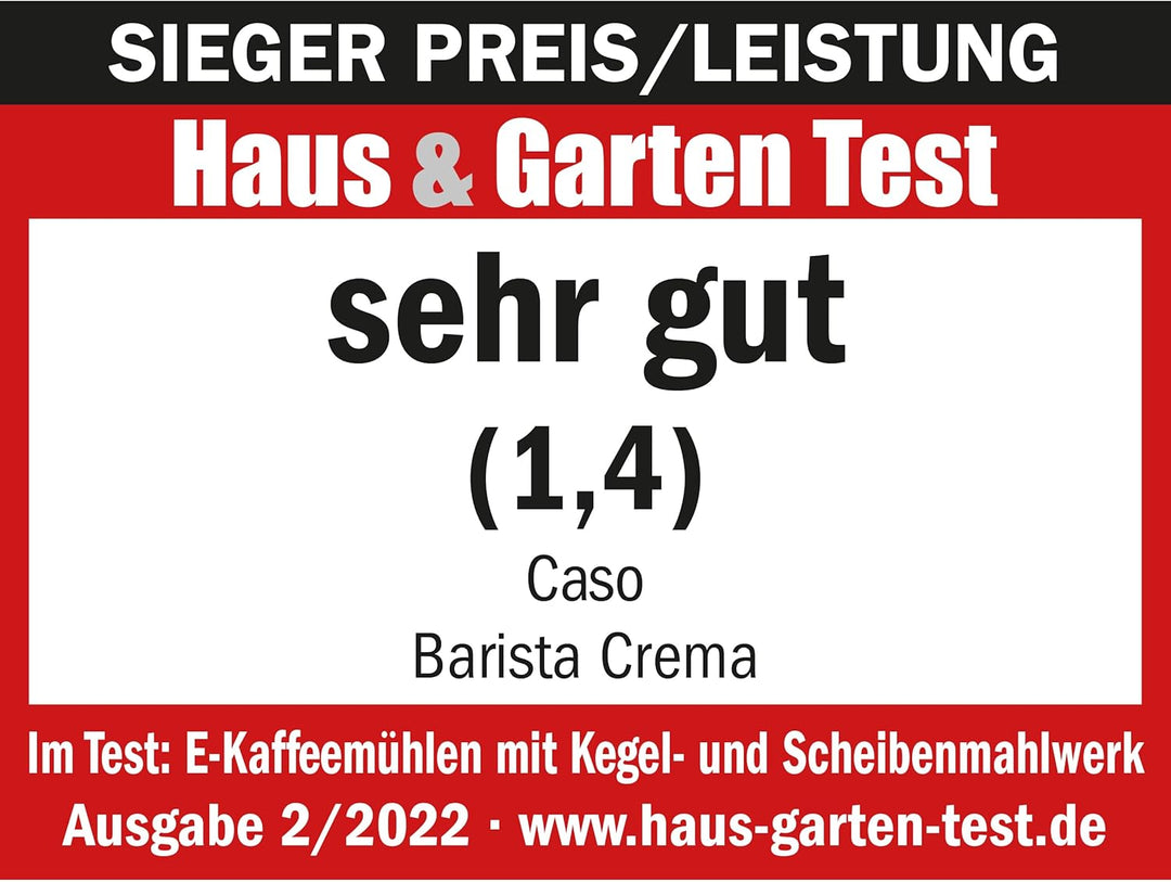 CASO Barista Crema - Elektrische Design- Kaffeemühle, Mahlgradeinstellungen von fein bis grob, aroma