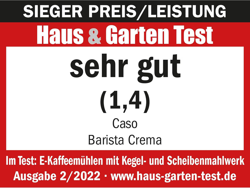 CASO Barista Crema - Elektrische Design- Kaffeemühle, Mahlgradeinstellungen von fein bis grob, aroma