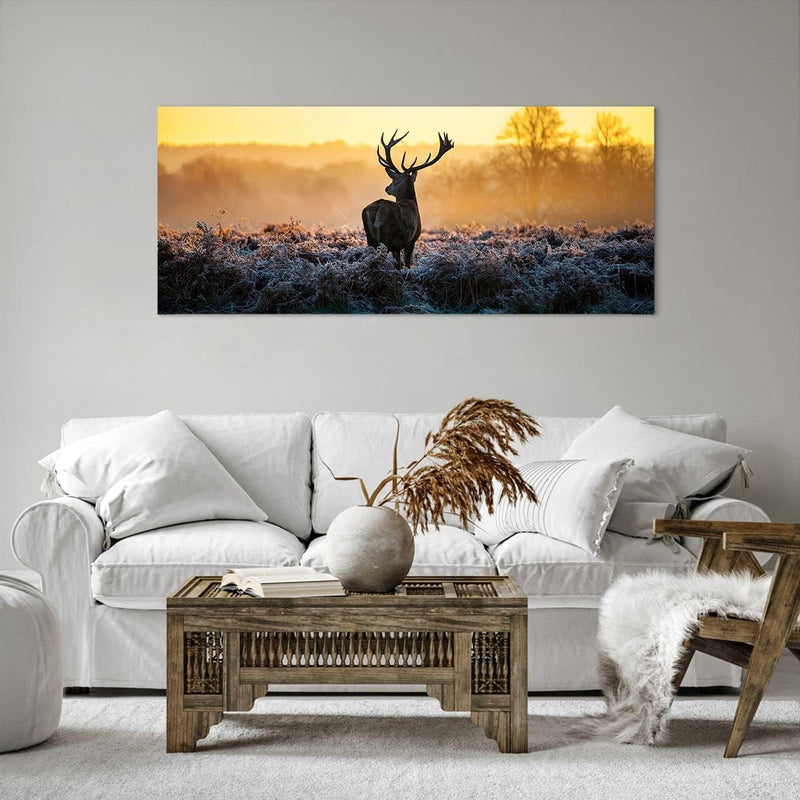 Wandbilder Dekoration Wohnzimmer Feld Nebel Natur Baum Panorama Bilder auf Leinwand 120x50cm Leinwan