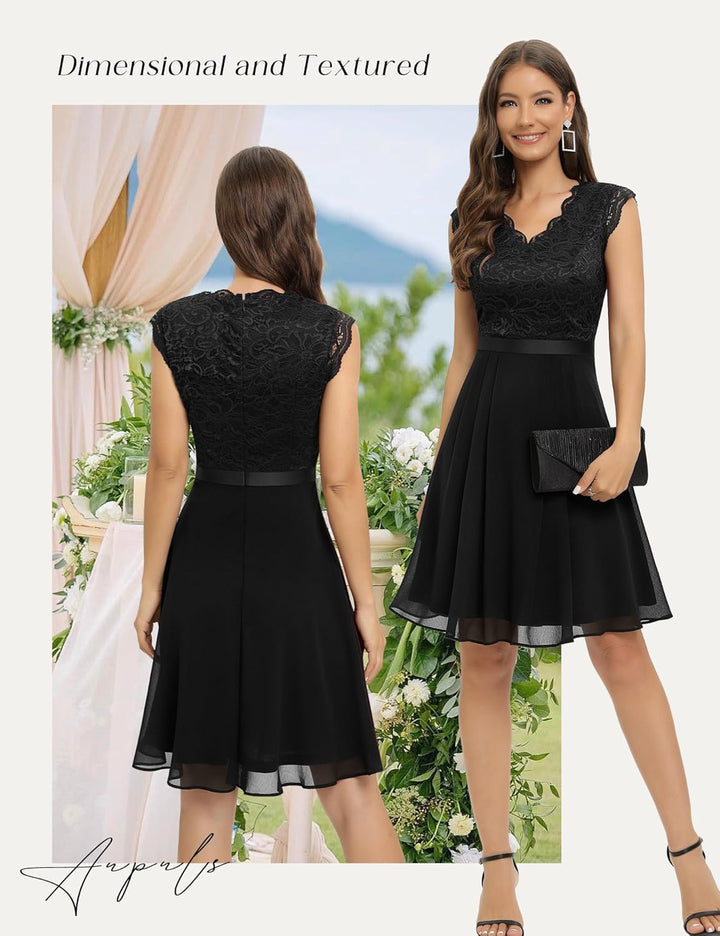 Dressystar Damen Ballkleid Maxi Lang Abendkleider Elegant für Hochzeit Spitzen Cocktailkeid S Kurz-s