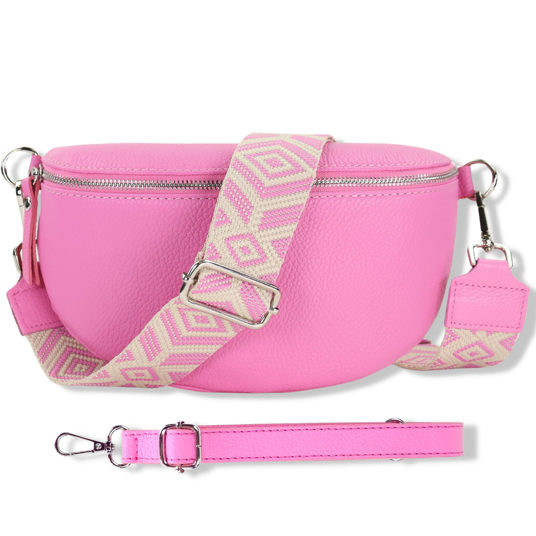 Blade Bauchtasche Damen Echtleder, stylische Gürteltasche Damen mit 2 gemusterten und Leder abnehmba