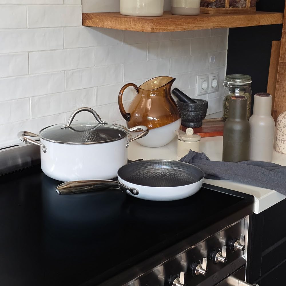 Cook & Pan - Go Ivory Honey Topfset und Pfannenset 9-teilig-Induktionsgeeignet-PFAS frei Wabenstrukt