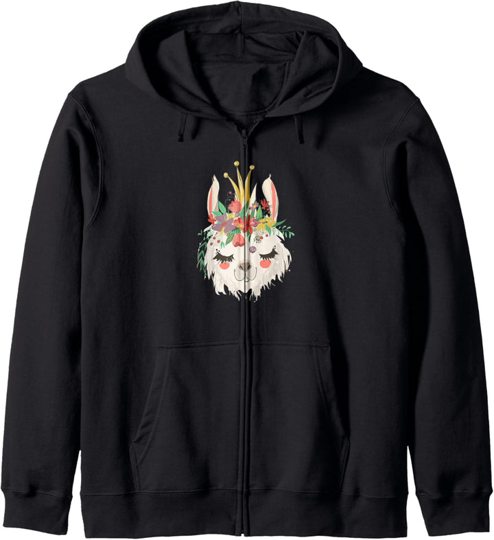 Süsser Lama Kopf mit Blumen und Krone Kapuzenjacke