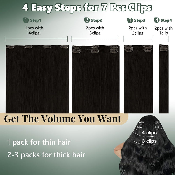 Ugeat Clip in Extensions Echthaar Dick 120 Gramm Haarverlängerung Mit Clips Doppelt Tressen 55cm Far