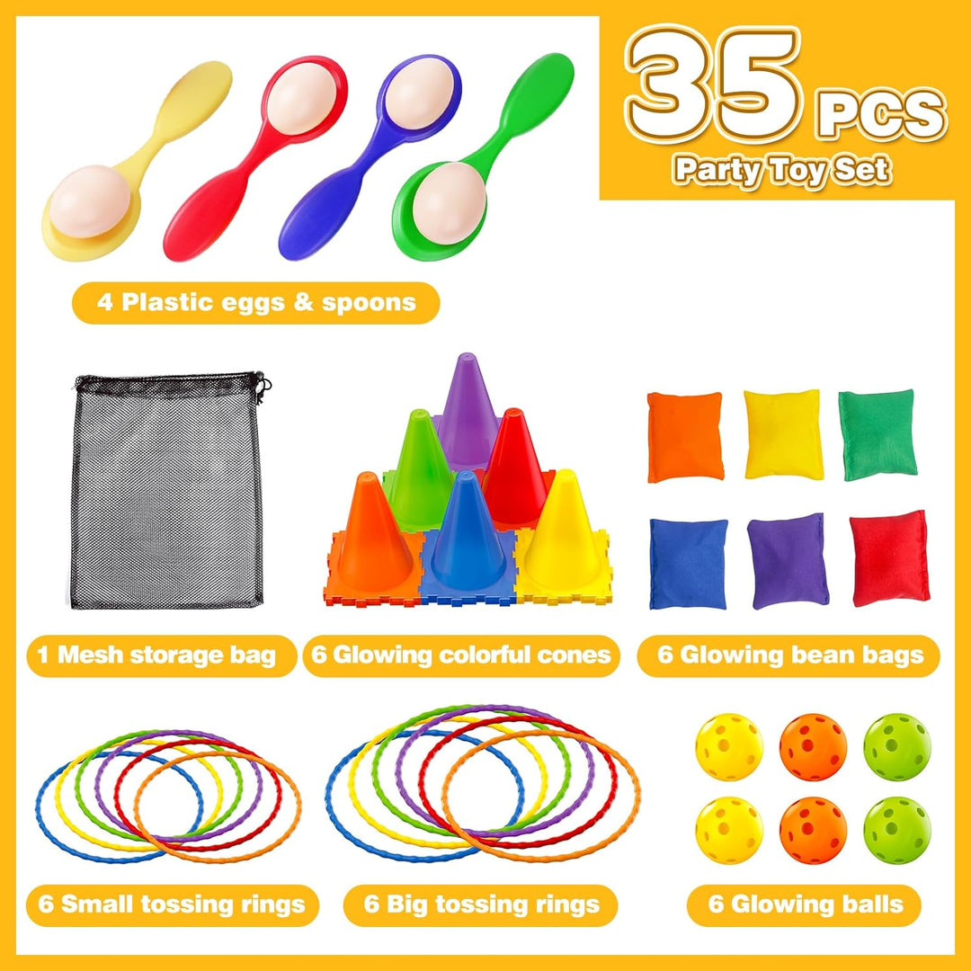 35pcs Light Up Wurfspiele Outdoor-Spiele Garten Spiel, Ball & Ring & Bean Bag Toss Spiel Set,Party-W