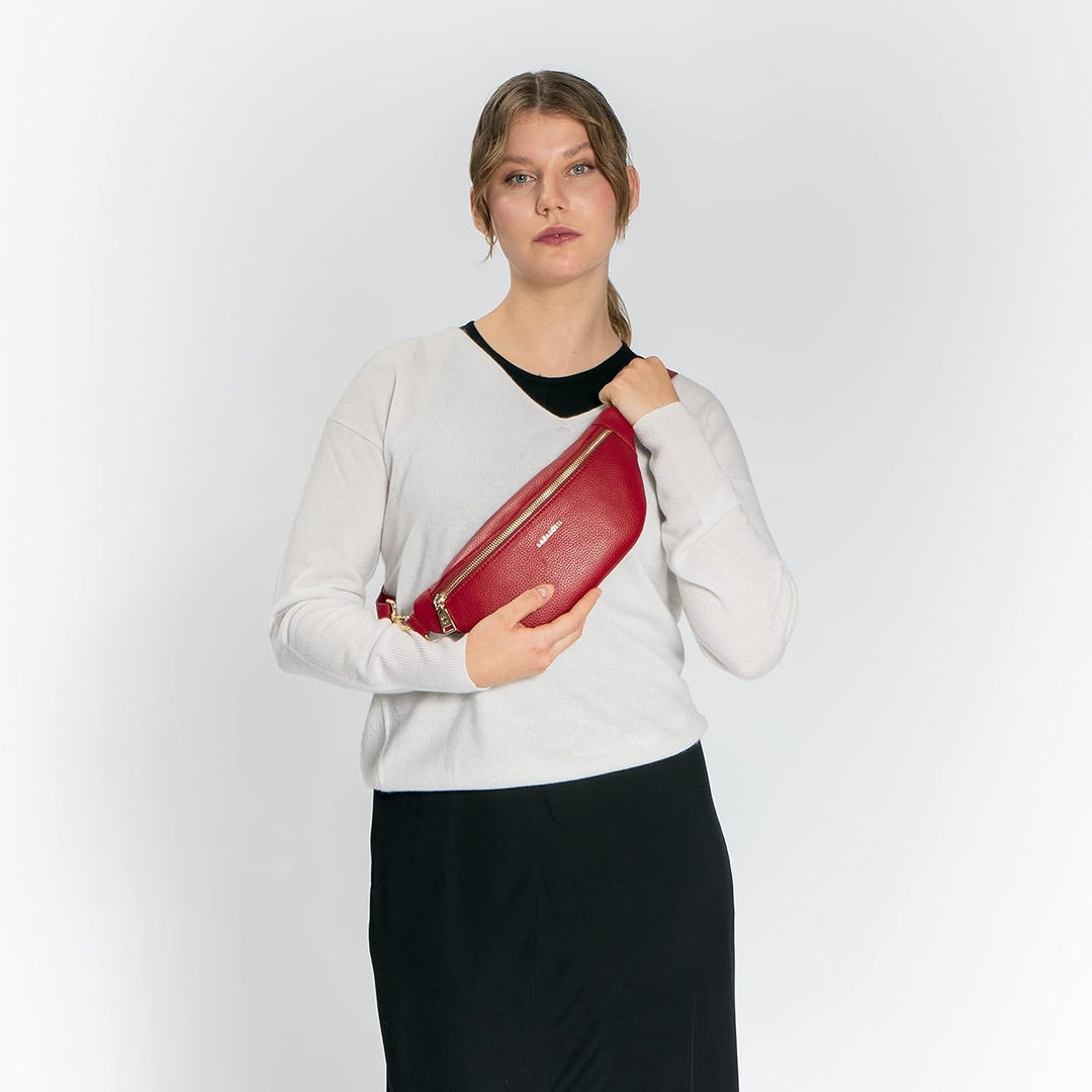 Lazarotti Bologna Leder Gürteltasche Damen | längenverstellbarer Tragegurt | grosse Bauchtasche 31 c