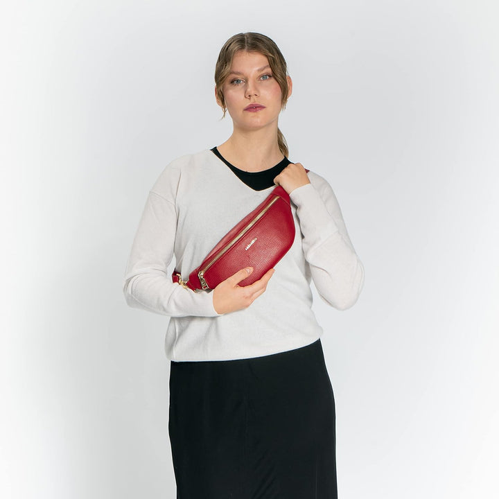 Lazarotti Bologna Leder Gürteltasche Damen | längenverstellbarer Tragegurt | grosse Bauchtasche 31 c