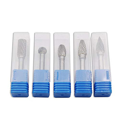 DingGreat 5 Teilig Raspel Set Hartmetall Frässtift Rotary Burr, 6 mm Schaft 10mm Kopfdurchmesser Boh