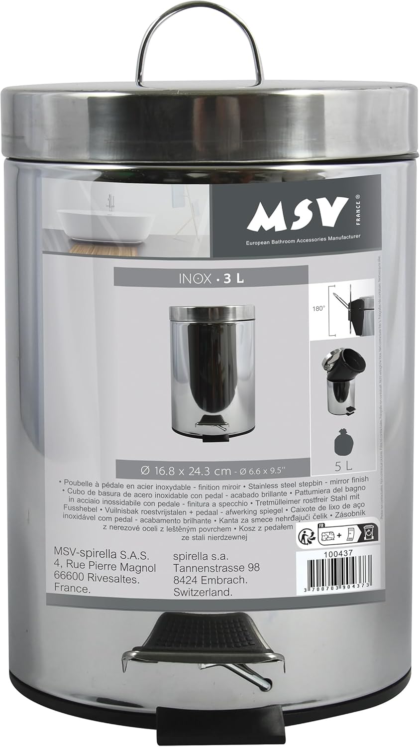 MSV 30 L Treteimer, Edelstahl rostfrei, Polypropylen, Plateado, 2 cm