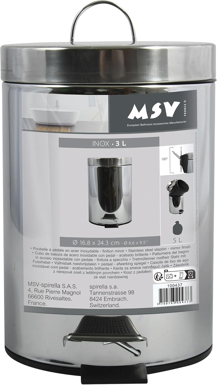 MSV 30 L Treteimer, Edelstahl rostfrei, Polypropylen, Plateado, 2 cm