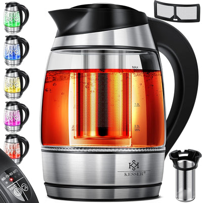 KESSER® Wasserkocher 1,8L Edelstahl mit LED Beleuchtung-Farbe je nach Temperaturwahl 60, 70, 80, 90,