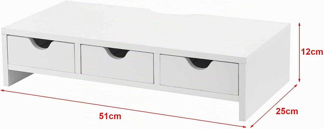 [en.casa] Monitorständer Ruovesi mit 3 Schubladen Monitorerhöhung für Laptop Bildschirme Unterbau bi