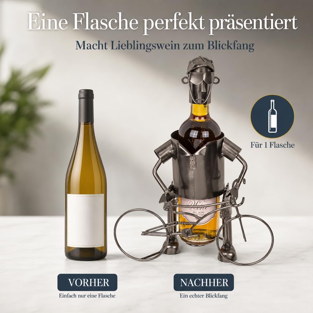 MIJOMA Weinflaschenhalter Fahrradfahrer aus Metall – Deko-Weinständer für 1 Flasche, Handarbeit, ori