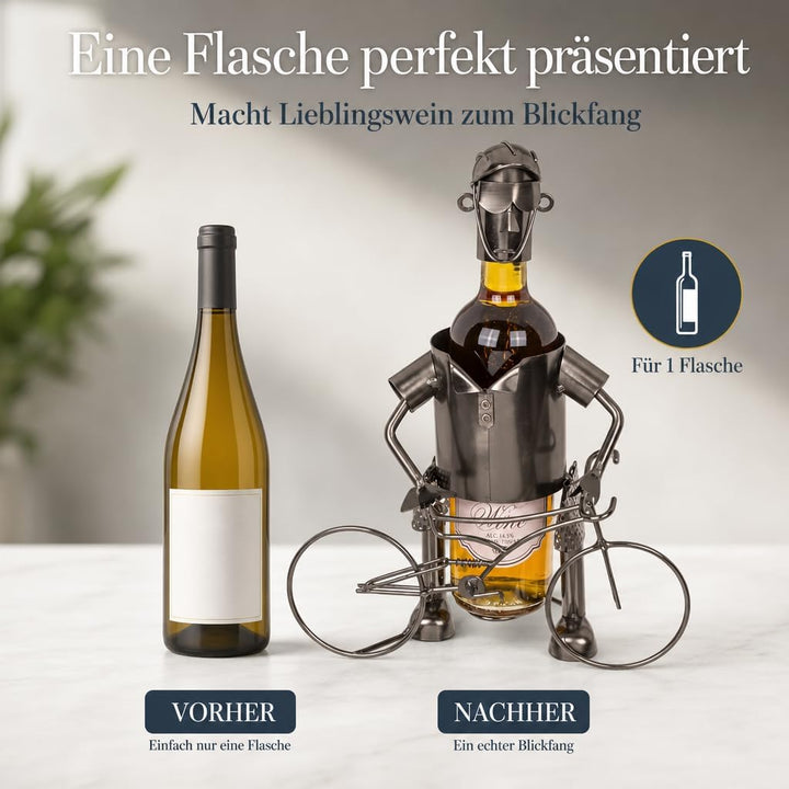 MIJOMA Weinflaschenhalter Fahrradfahrer aus Metall – Deko-Weinständer für 1 Flasche, Handarbeit, ori