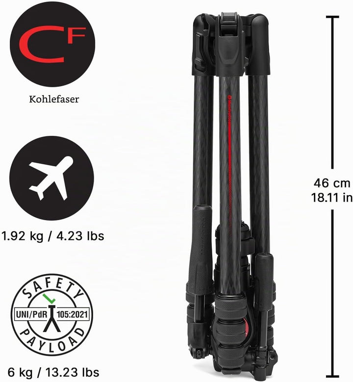 Manfrotto Befree GT PRO 3-Way, Professional Travel Tripod Kit, 3-Way Fluid Head, Levelling Column, P