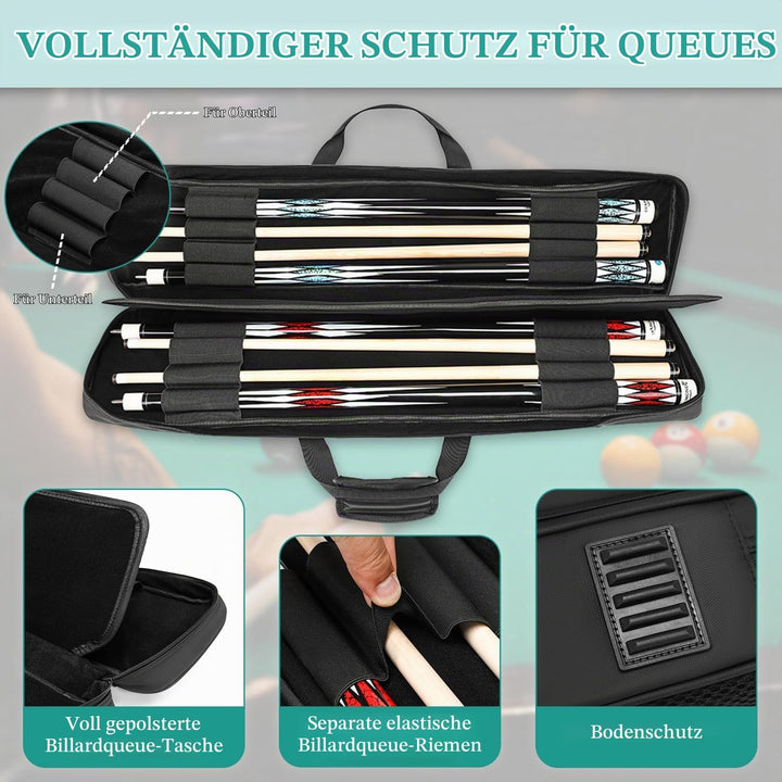 4X4 Billard Queue Tasche wasserdichte Pool Cue Case für 4 Unterteile und 4 Schäfte weiche Pool Stick