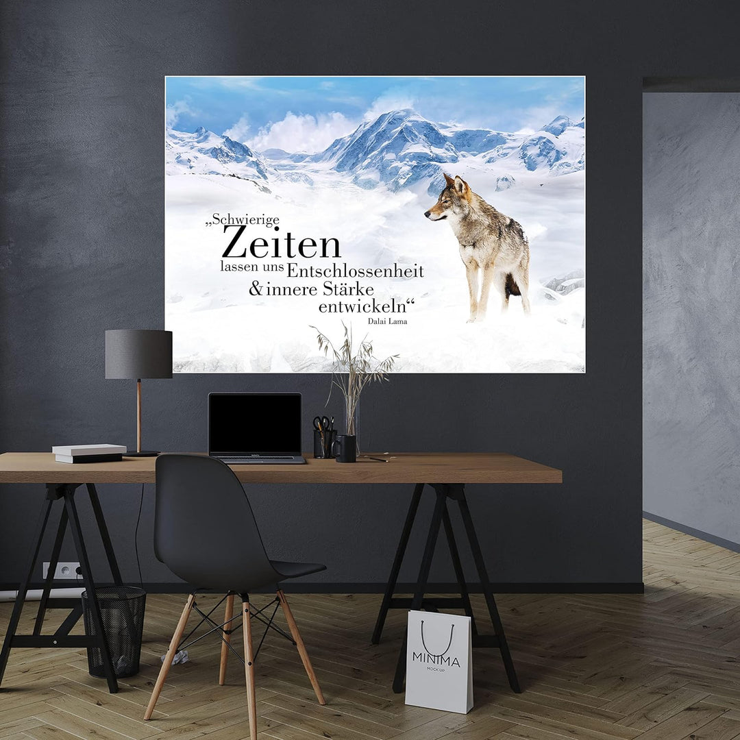 wandmotiv24 Poster als Wanddeko, Grösse Din A0, Wolf in den Bergen, Entschlossenheit, Wölfe, Tiere,