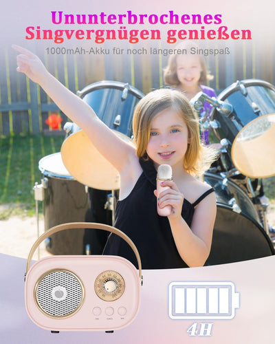 PRUNUS Karaoke Maschine Kinder mit 2 Mikrofonen, Mini Karaoke Set mit Stereosound und Heavy Bass für