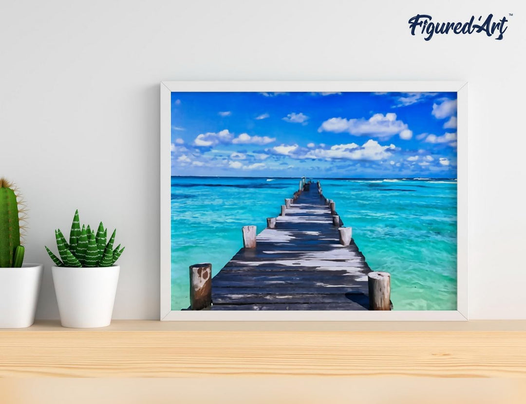 Figured'Art Malen Nach Zahlen Erwachsene Mit Rahmen Dock auf ruhigem Meer - Paint by Numbers Basteln