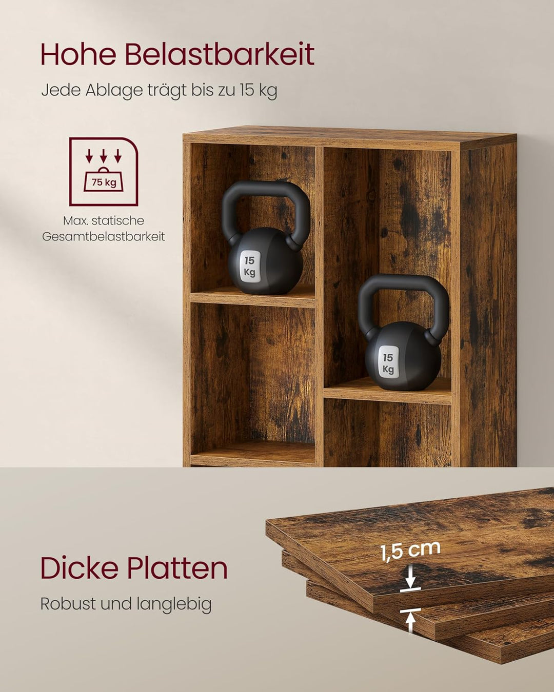 VASAGLE Bücherregal, Regal, Standregal, Büroregal, mit 5 Fächern, offen, für Wohnzimmer, Arbeitszimm