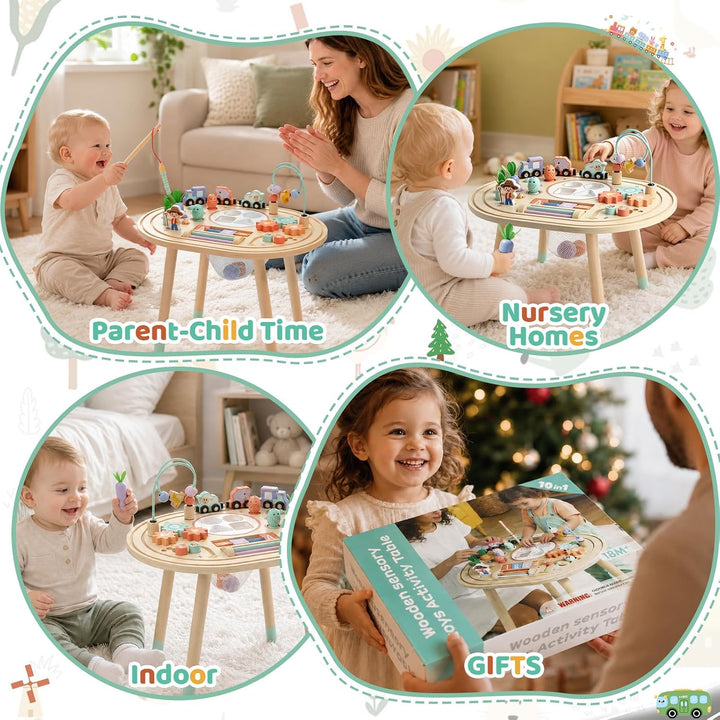 10 in 1 Montessori Spielzeug – Aktivitätstisch aus Holz ab 1 Jahr | Motoriktisch Motorikspielzeug Sp