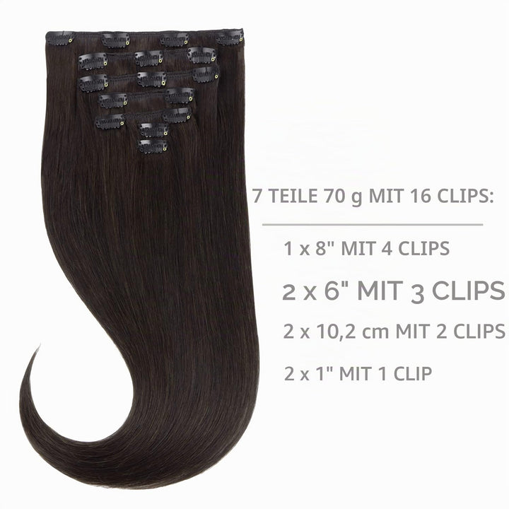 WENNALIFE Clip in Extensions Echthaar, 70g 7pcs 45cm Dunkel Braun Echthaar Extensions Clip in Remy C